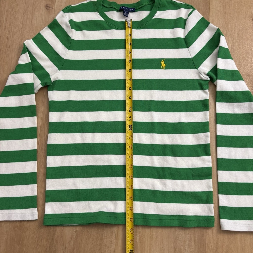 Ralph Lauren Girls Striped Long Sleeve Shirt XL Green And White - Picture 8 of 9